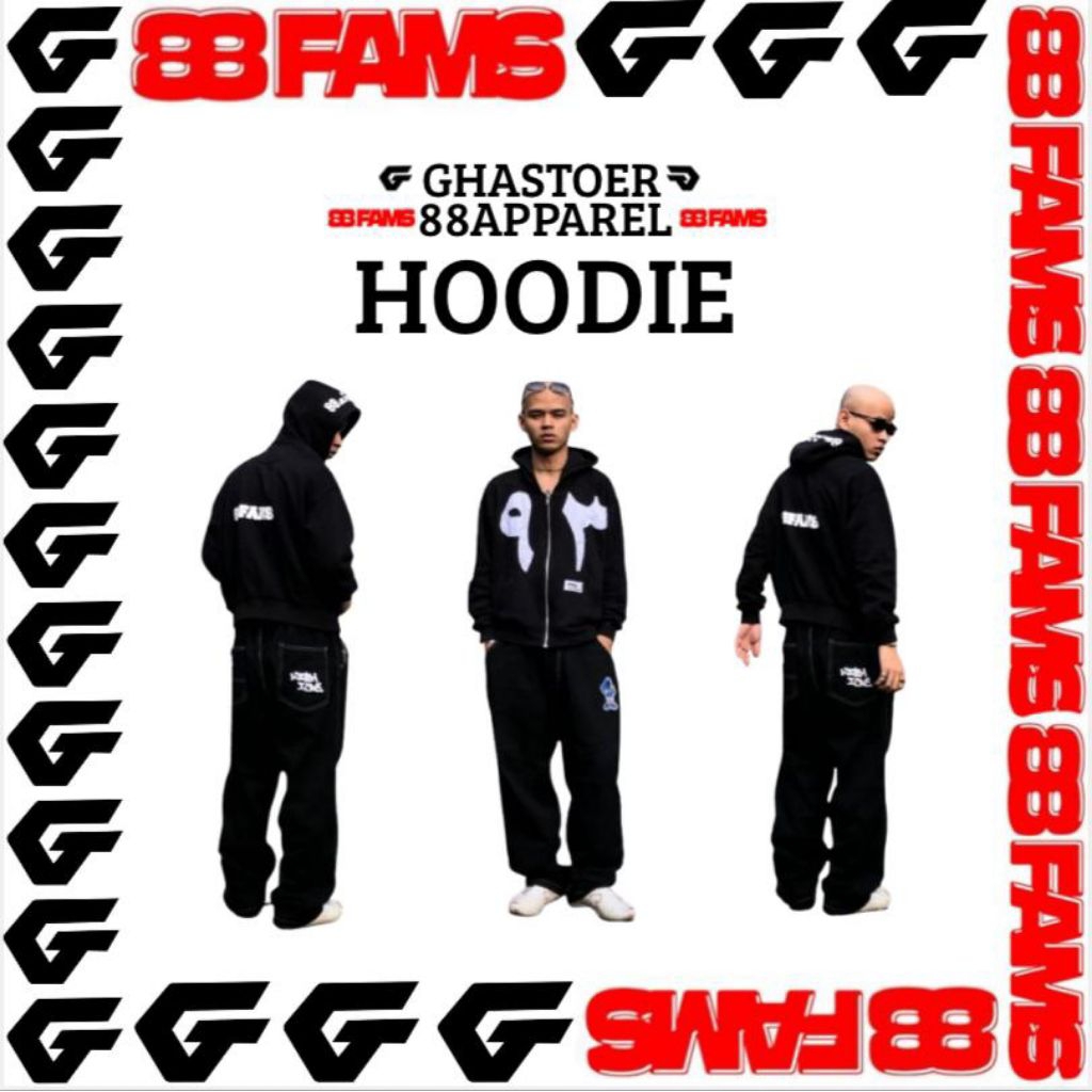 GHASTOERSTORE| 88APPAREL Hoodie Boxy Zipper Arabic Black 300 GSM Casual Unisex Flecee