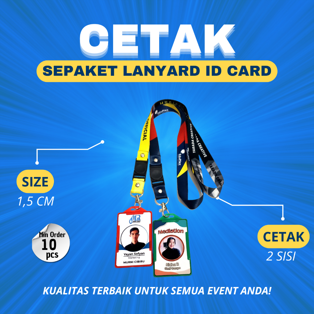 

PAKET SATU SET NAME TAG LANYARD 2CM + ID CARD + CASING BIASA MIN ORDER 10PCS / ID CARD NAMETAG