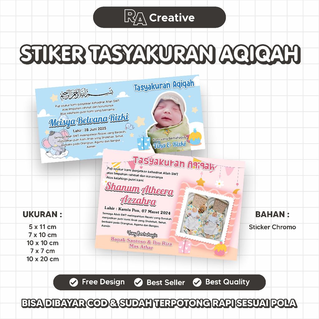 

Cetak Stiker Tasyakuran Aqiqah | Custom Stiker Tasyakuran Aqiqah | Stiker Kelahiran Anak