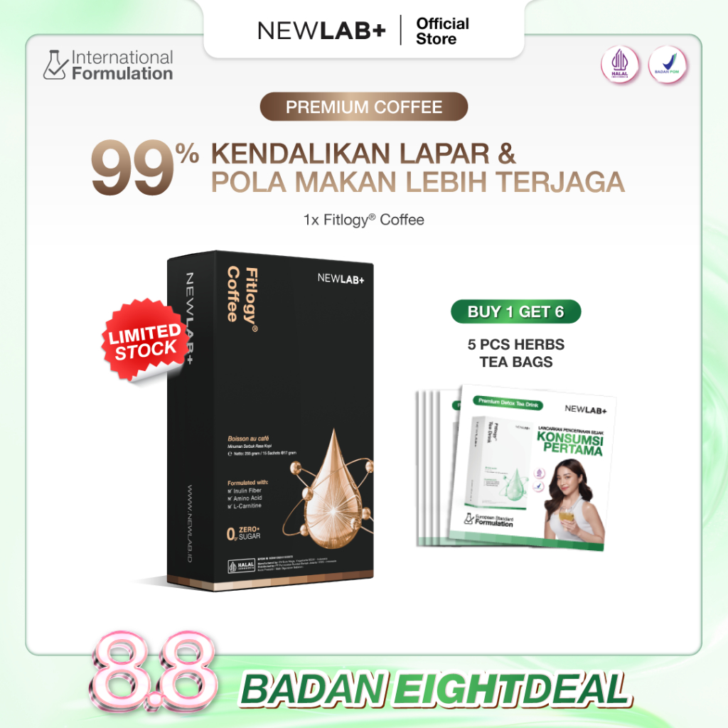 

[BUY 1 GET 5] NEWLAB 1 Box Fitlogy Coffee Free 4 Tea Bags | Kopi Sehat untuk Kontrol Berat Badan & Gut Health | L-Karnitin & Garcinia Pelangsing Badan