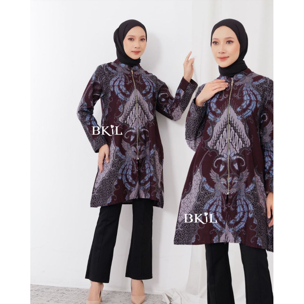Tunik Zipper Batik Tunik Batik Modern Tunik Batik Terbaru Batik Wanita Atasan Wanita