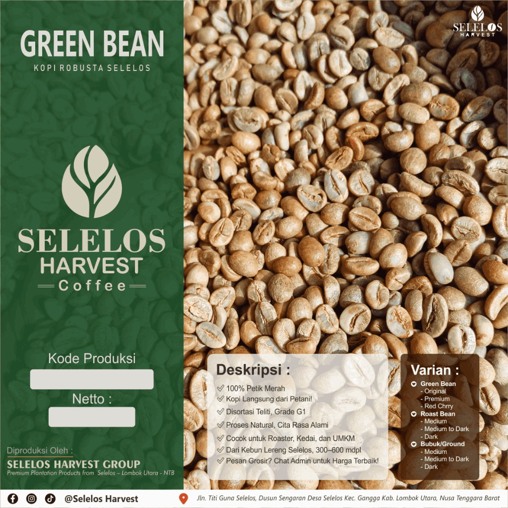 

500 Gr | Kopi Robusta Green Bean | Grade A – Natural Process | Petik Merah | Bisa Custom