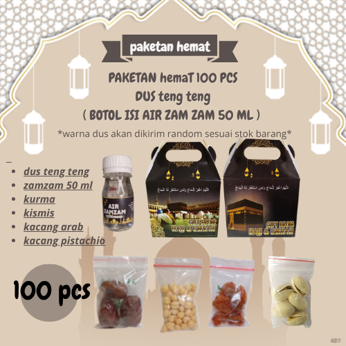 

paketan F hemat pistasio tali untuk oleh oleh haji/umroh 100 pcs (botol isi air zam zam 50 ml)