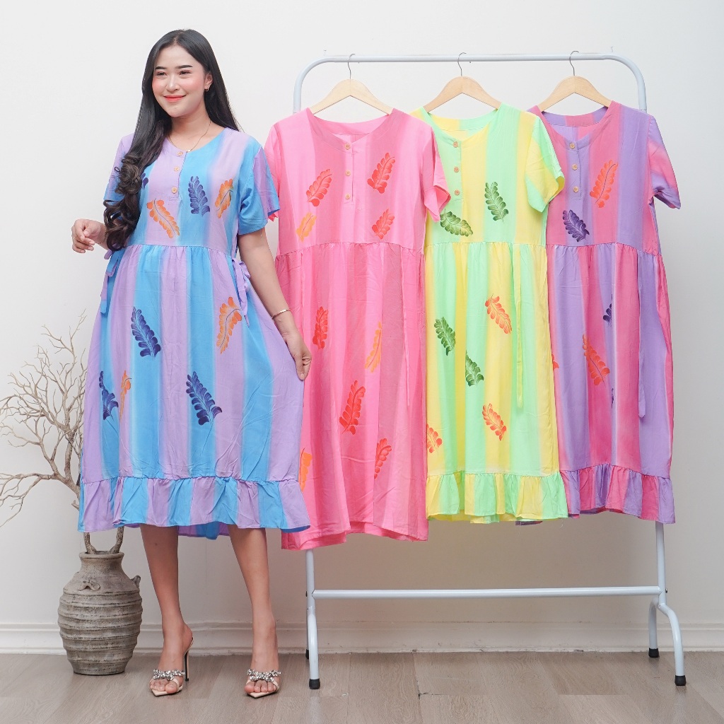 Daster Rayon Premium Lengan Pendek / Daster Jumbo Panjang Lengan Pendek / Motif Bunga