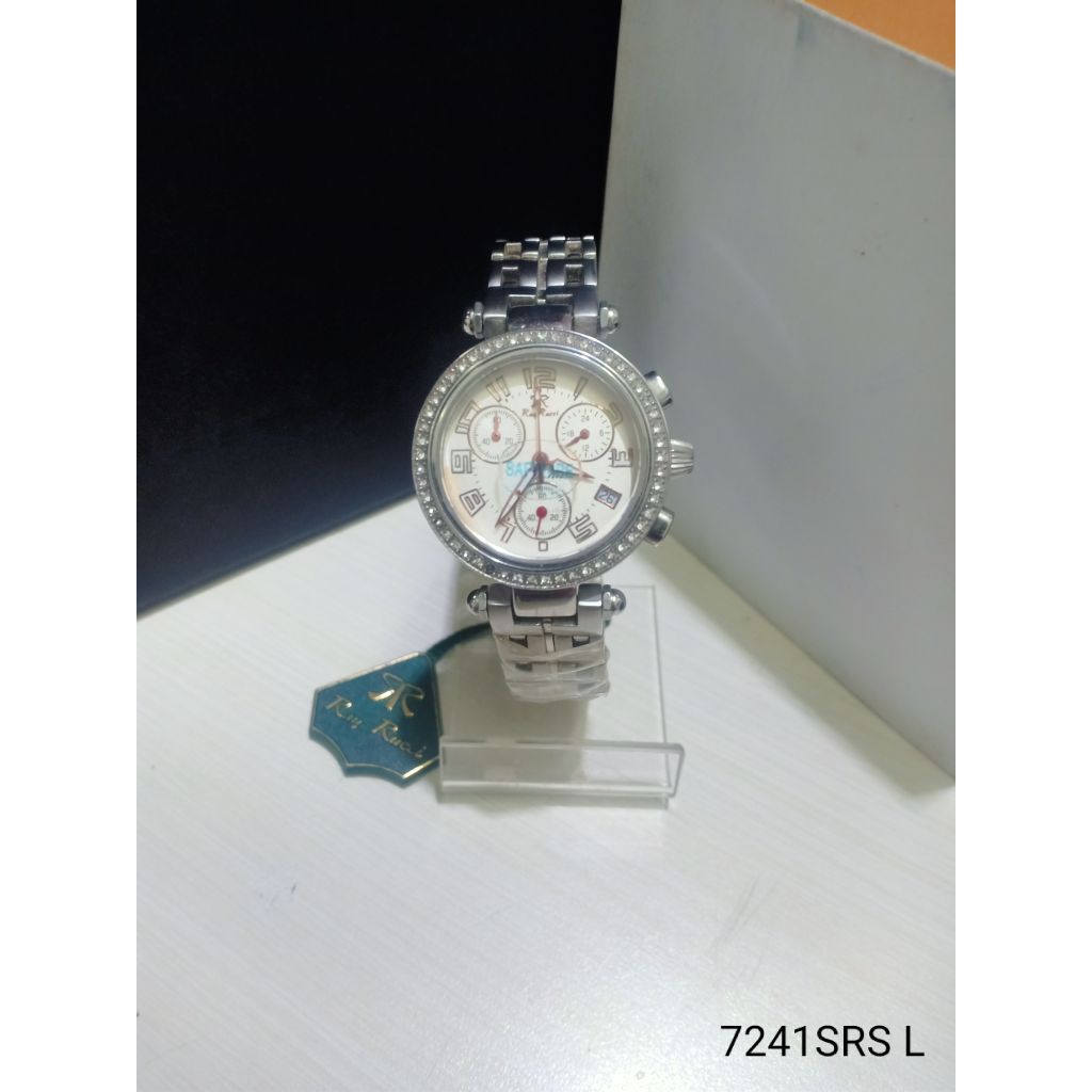 JAM TANGAN WANITA RAY RUCCI CRONO AKTIF RANTAI SILVER STAINLESS STEEL WATER RESISTANT 3 ATM ORI
