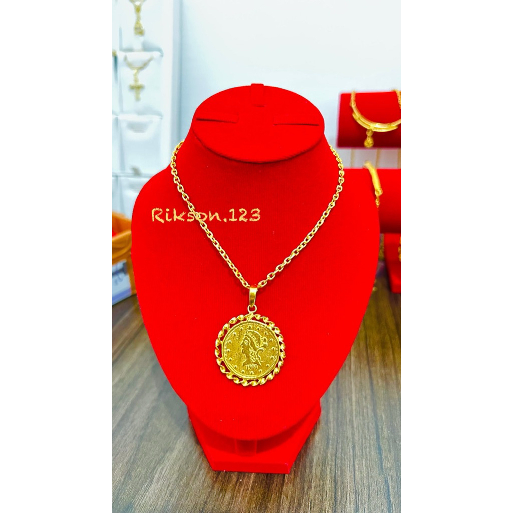 set koin kalung koin bulat kalung rupiah kalung ringgit replika emas penang cantik cocok pakai pesta