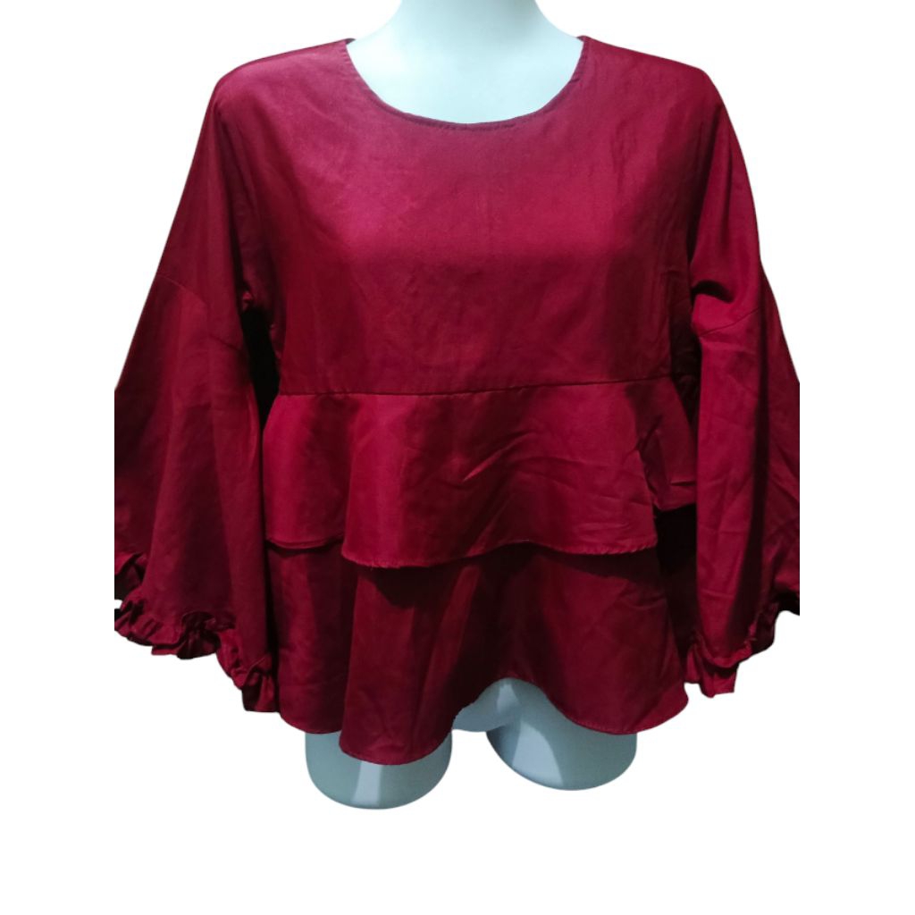 Atasan Wanita Merah Marun | Blus Wanita Peplum | Blus Wanita Merah Maroon | Croptop Wanita
