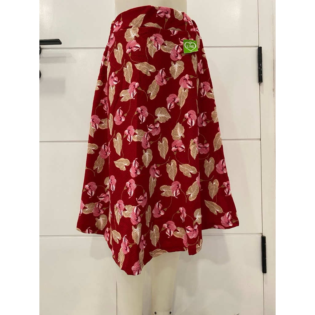 Terbaru Rok payung wanita 7/9 bahan waffel motif daun