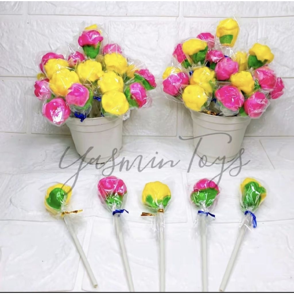 

permen bunga mawar perpack isi 20pcs berhadiah vas bunga /pot