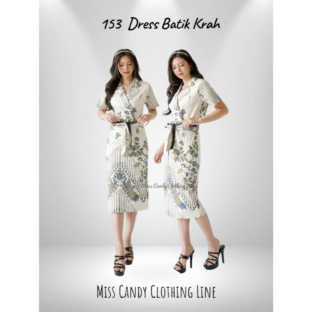 Midi Dress Batik Krah Bodycon Wanita Modern Katun Stretch 153 PT