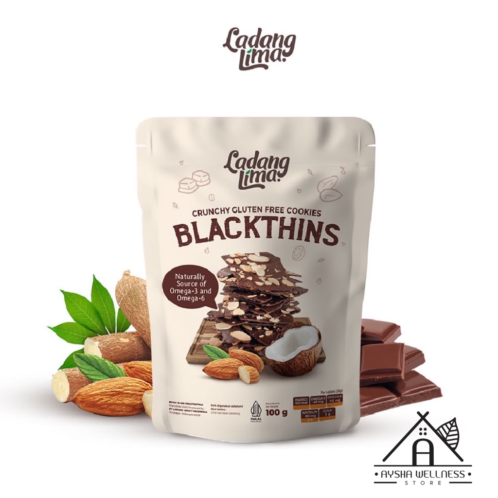 

￼Blackthins Mini Bites 65g - Ladang Lima Cookies Gluten Free With Protein