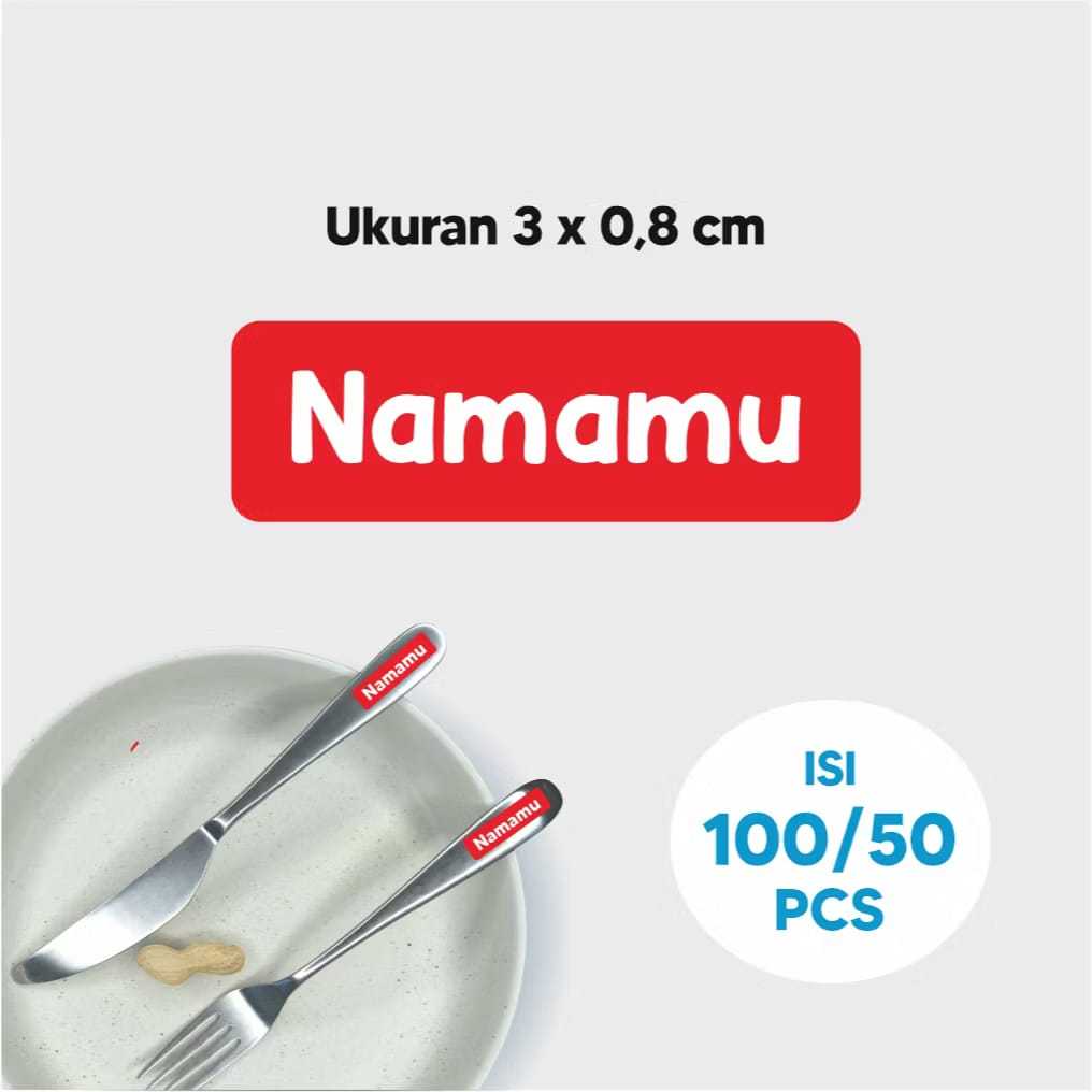 

100PCS Stiker Barang Custom Nama Piring Sendok Botol Gelas Perabotan timbul waterproof label Premium