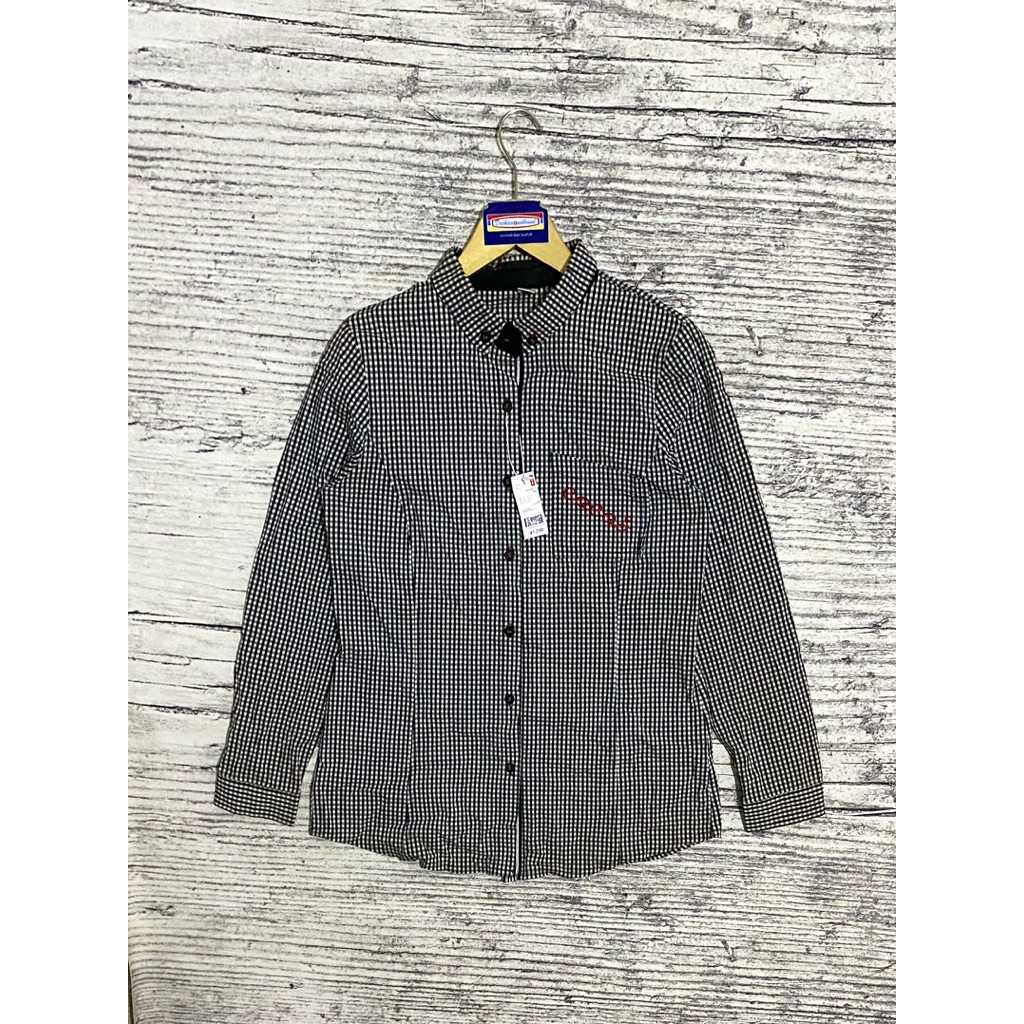 Kemeja shirt atasan baju wanita cewek perempuan salur garis putih hitam casual fashion Love worship 