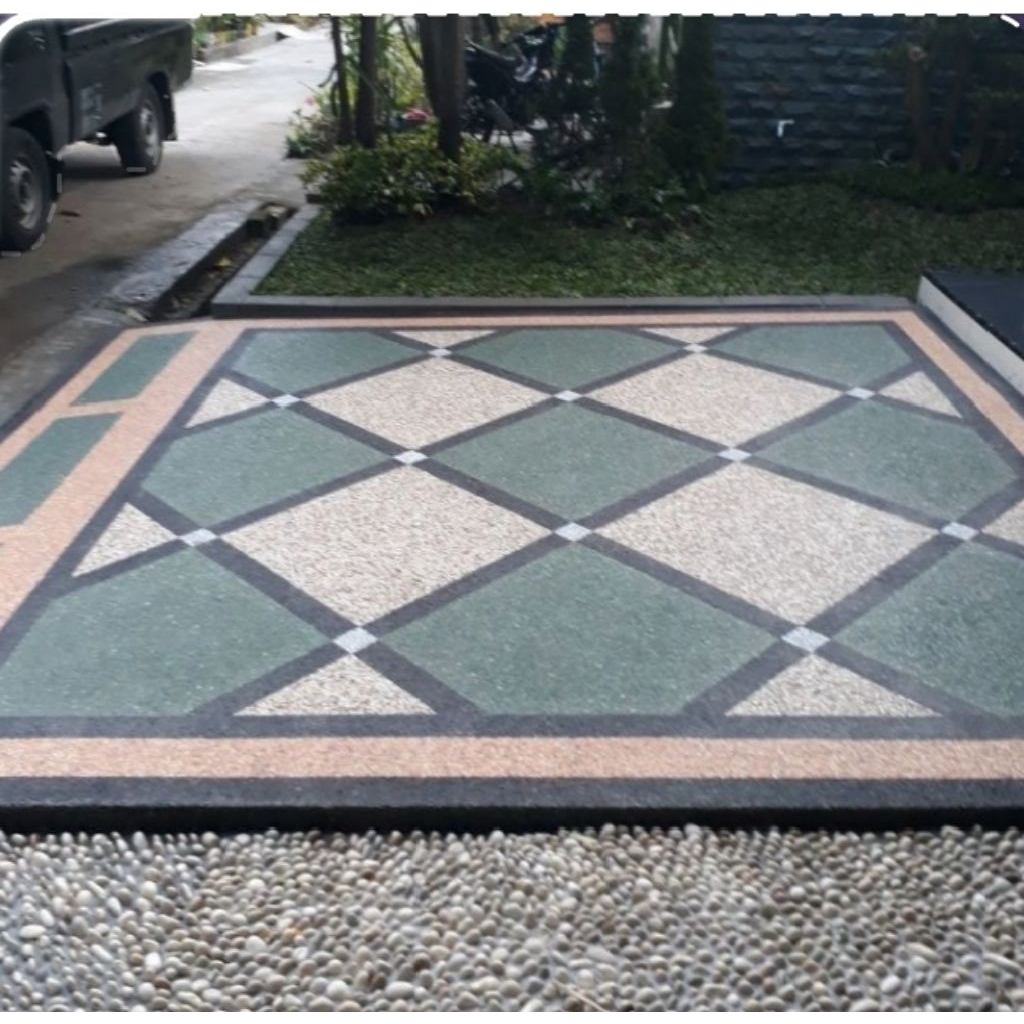 lantai carport batu sikat motif