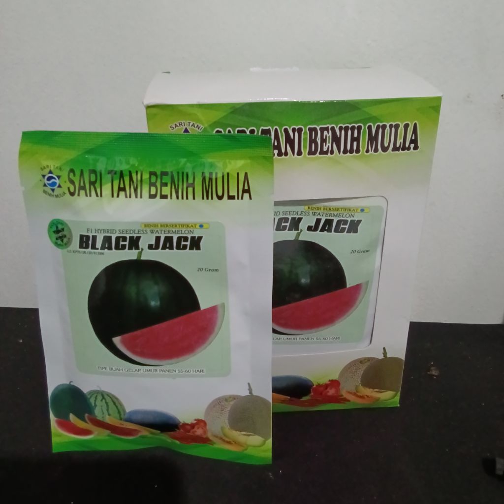 Benih Bibit Semangka Non Biji Black Jack F1, Tipe Jumbo (Rasa Manis Disukai pasar dan Tahan Virus) i