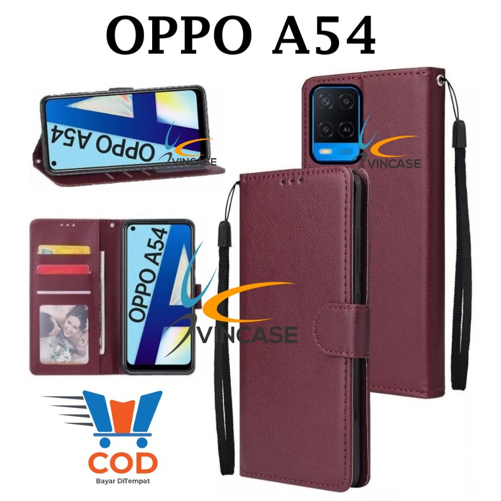 OPPO A54 FLIP LEATHER CASE PREMIUM - FLIP WALLET CASE KULIT UNTUK OPPO A54 - CASING DOMPET | FLIP CO