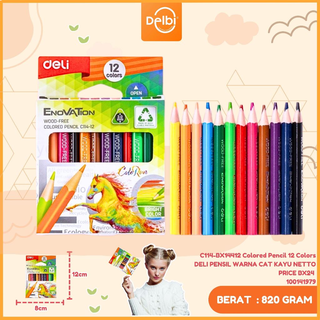 

Deli Coloring Pencil / Pensil Warna 12 Warna Mini Triangular Wood-Free Ramah Lingkungan EC114 C114-12 Colored Pencil 12 Colors 12 Colors