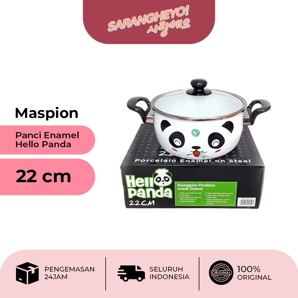 Panci Kuping Sayur Serbaguna Enamel Dengan Tutup Anti Karat 22 Cm HELLOPANDA22CM
