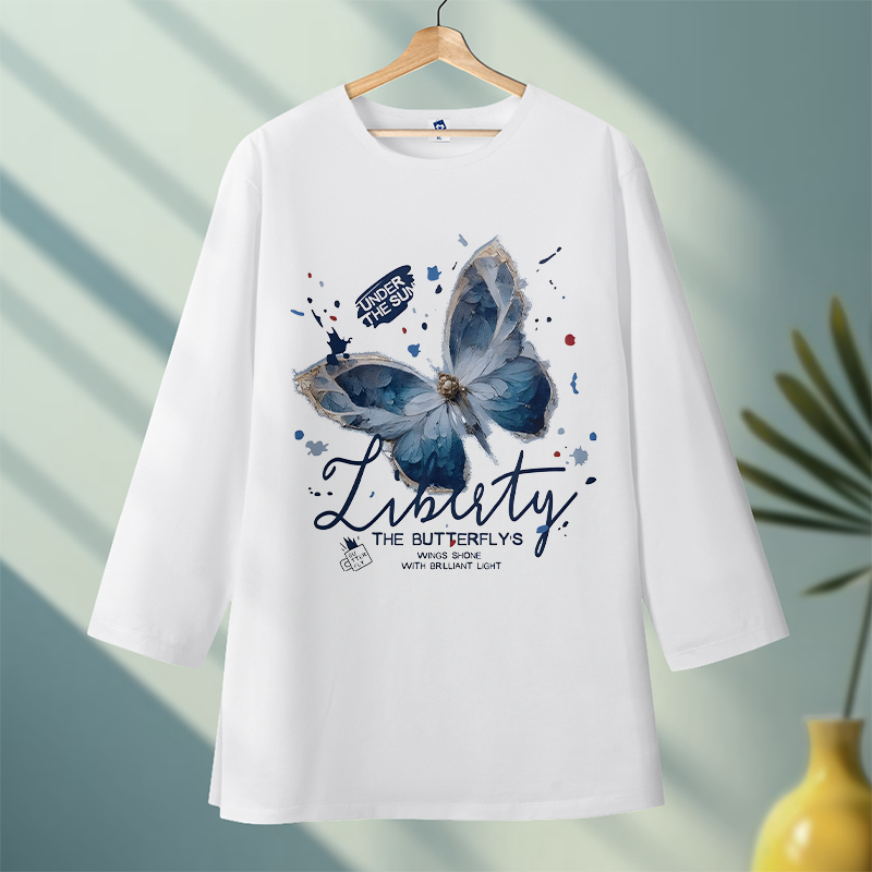 Louis - Kaos Oversize Lengan 7/8 Motif Liberty The Butterfly's | Baju Wanita Pria Unisex Atasan Dist