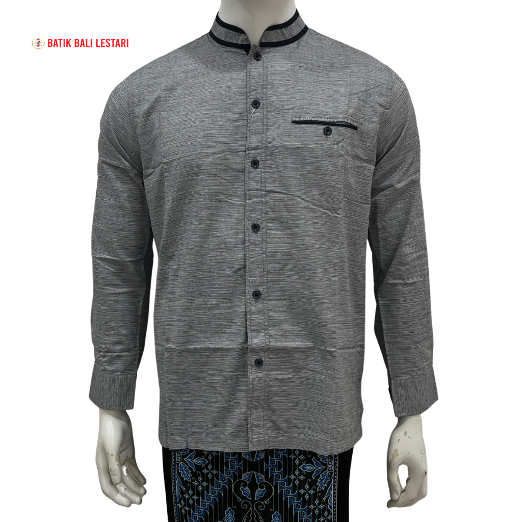 Batik Bali Lestari Koko Reguler Lengan Panjang Abu Muda (w2L)