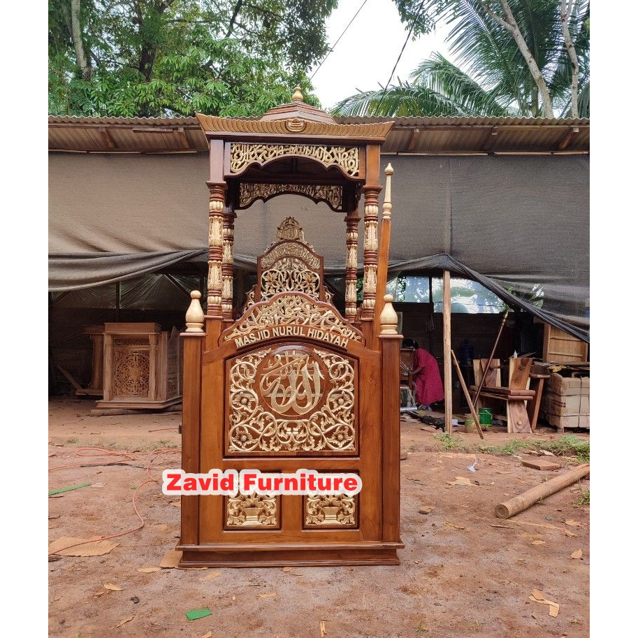 Mimbar masjid, mimbar masjid kayu jati, mimbar masjid ukir, mimbar masjid modern, mimbar masjid kayu