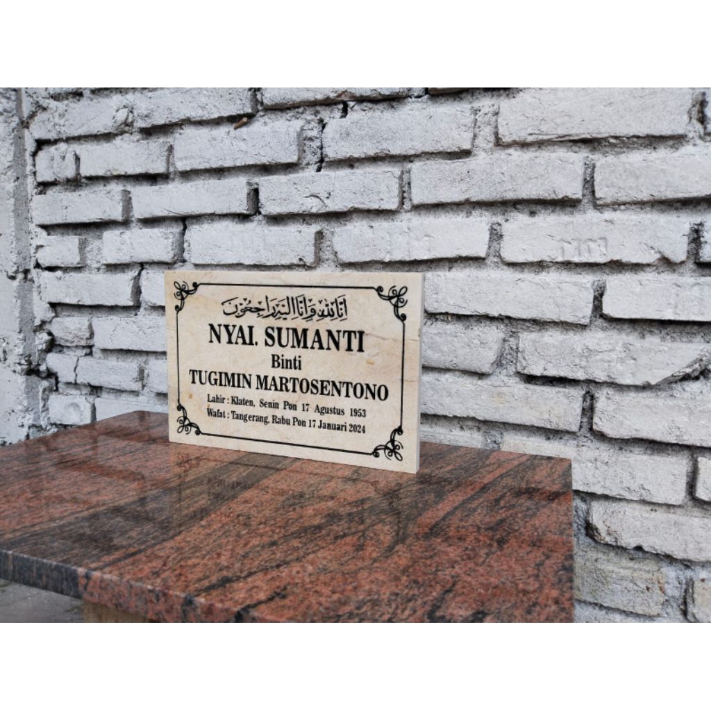 Banikko76 Batu Nisan Lempengan Marmer Uk. 20X30Cm " Free Packing Sterofoam Tebal"