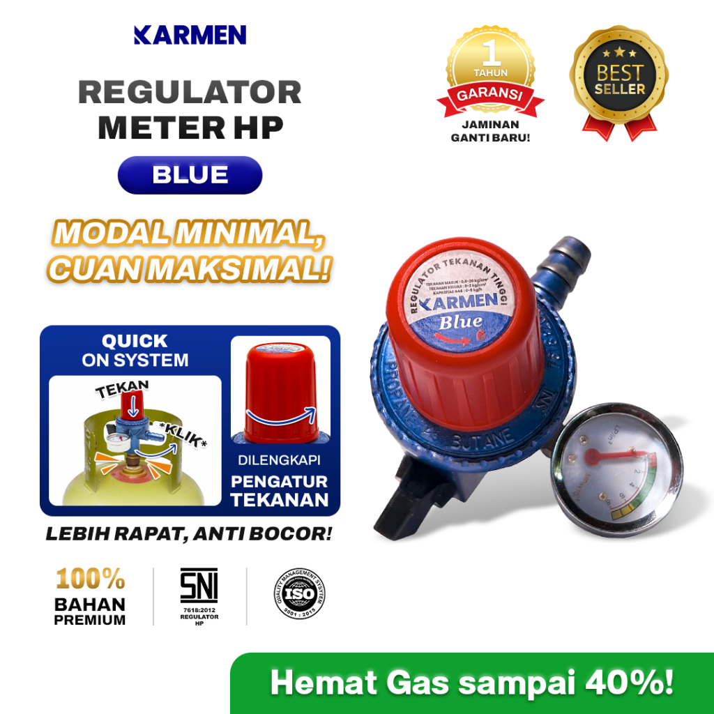 KARMEN - Regulator Kompor Gas Meter High Pressure ANTI BOCOR Ergonomis | Premium SNI Pasang Aman & M