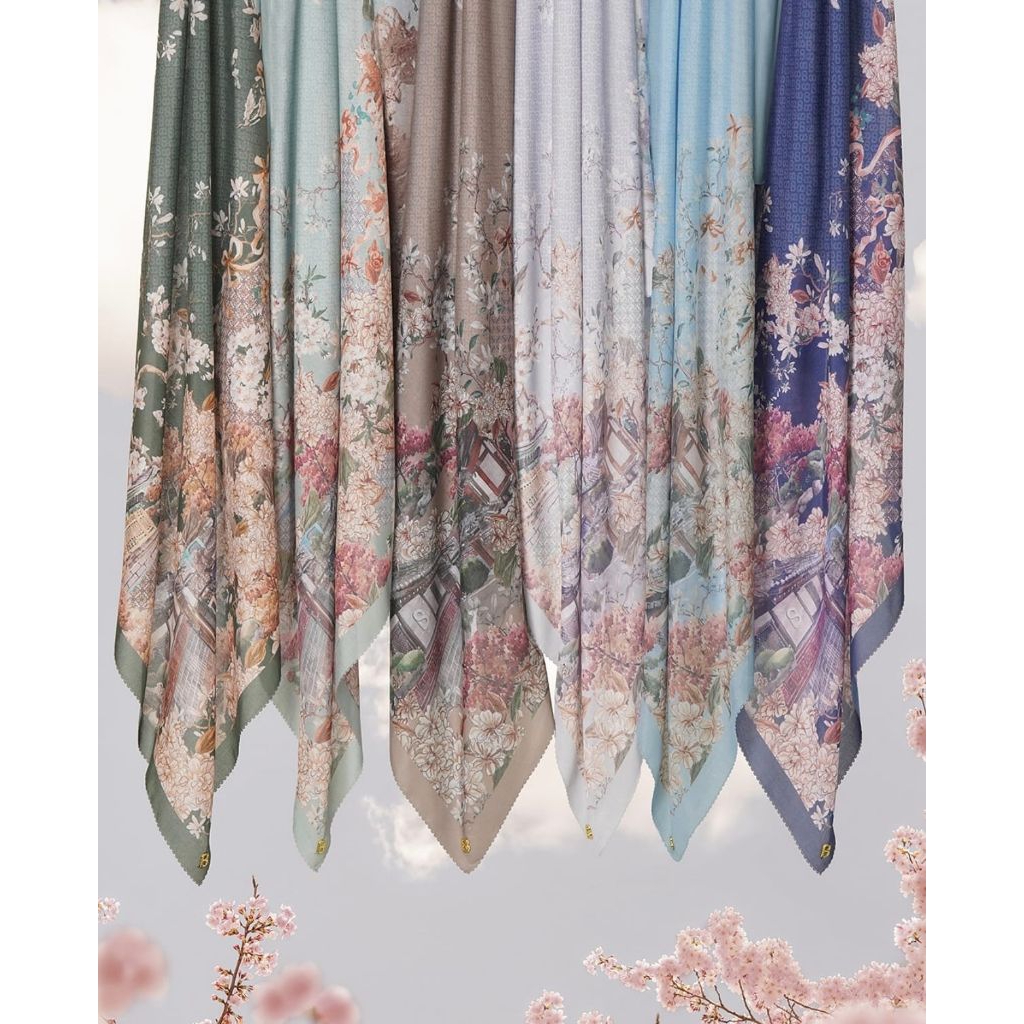Seoul Series hijab buttonscarves semi ori/ Logo Plat B Logam/ bahan Voal Nyaman dipakai