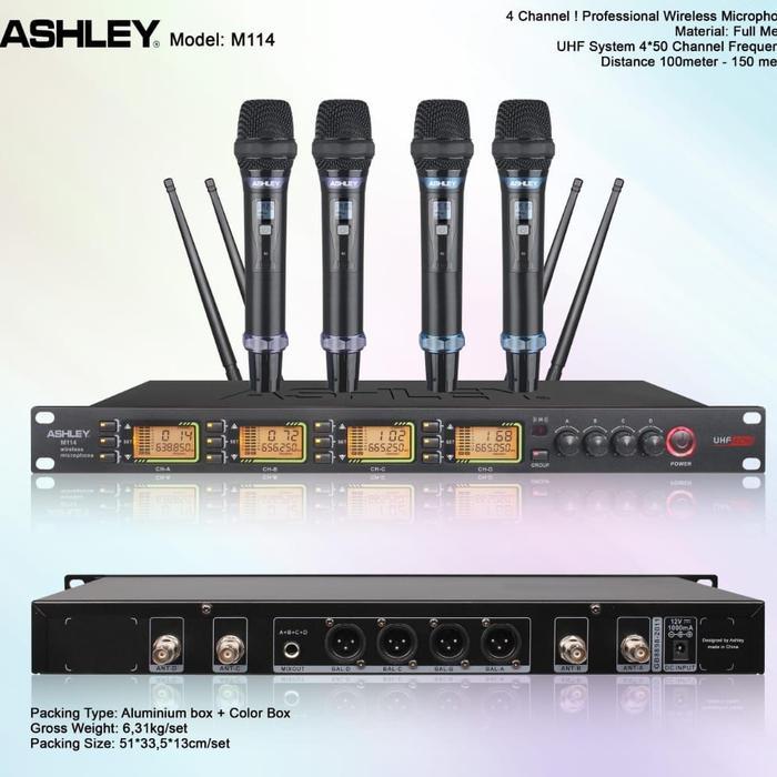 Mic Wireless Ashley M114 Original 4Channel(4 Buah mic pegang)