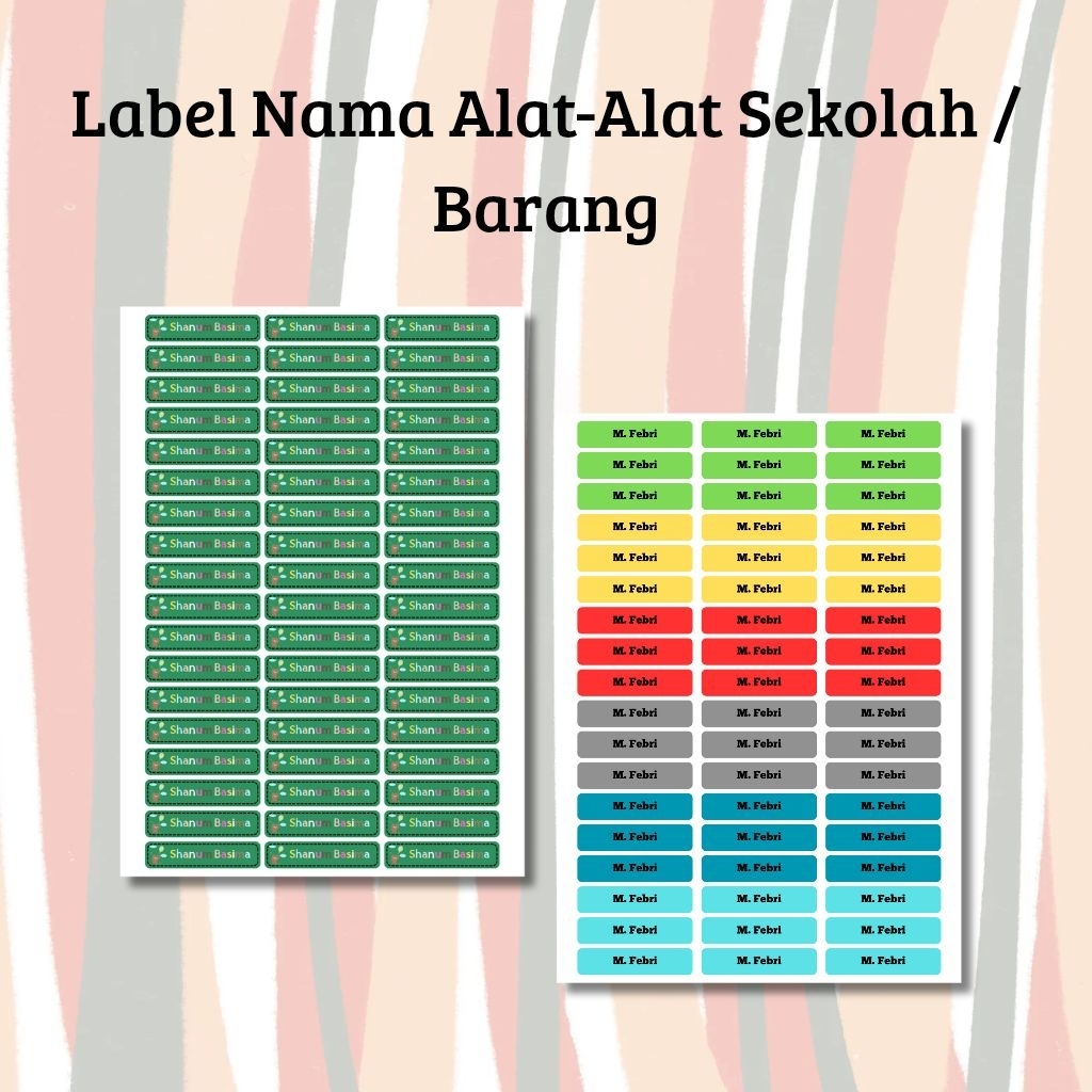

54 Pcs Label Nama Untuk Alat Tulis/Label Nama Mini Custom/Sudah Laminasi