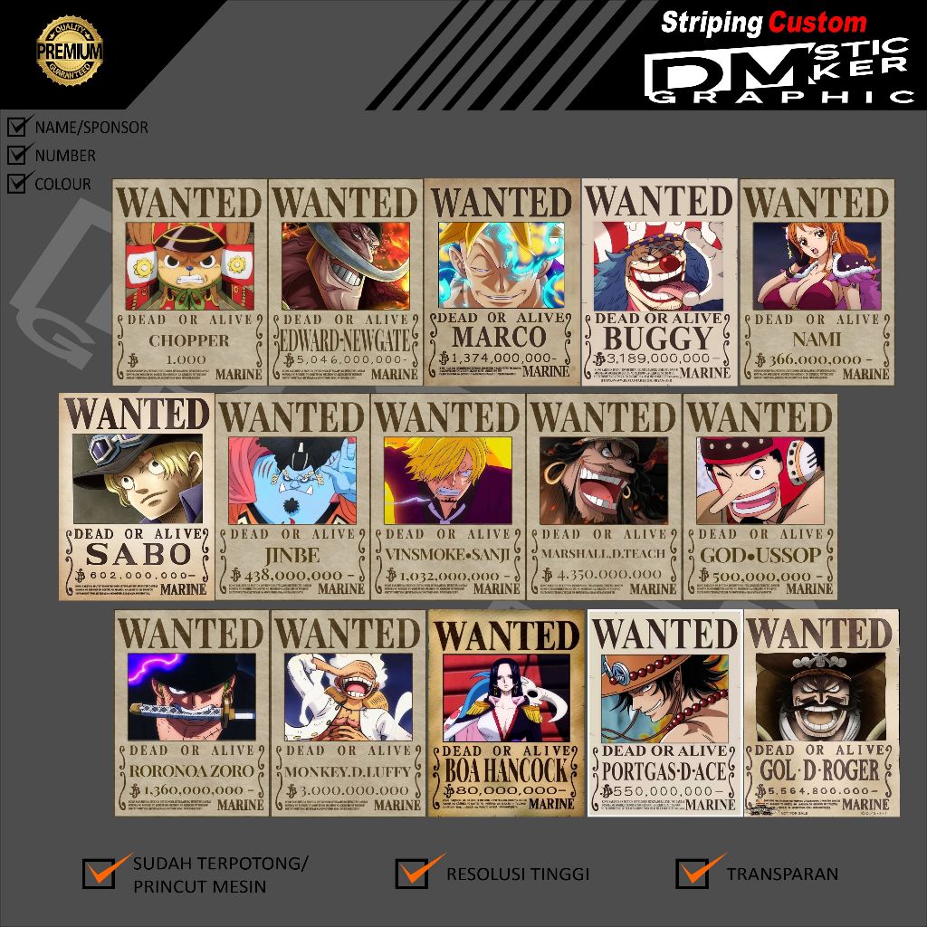 

STIKER Bounty Karakter One Piece Terbaru ISI 15 PCS MURAH