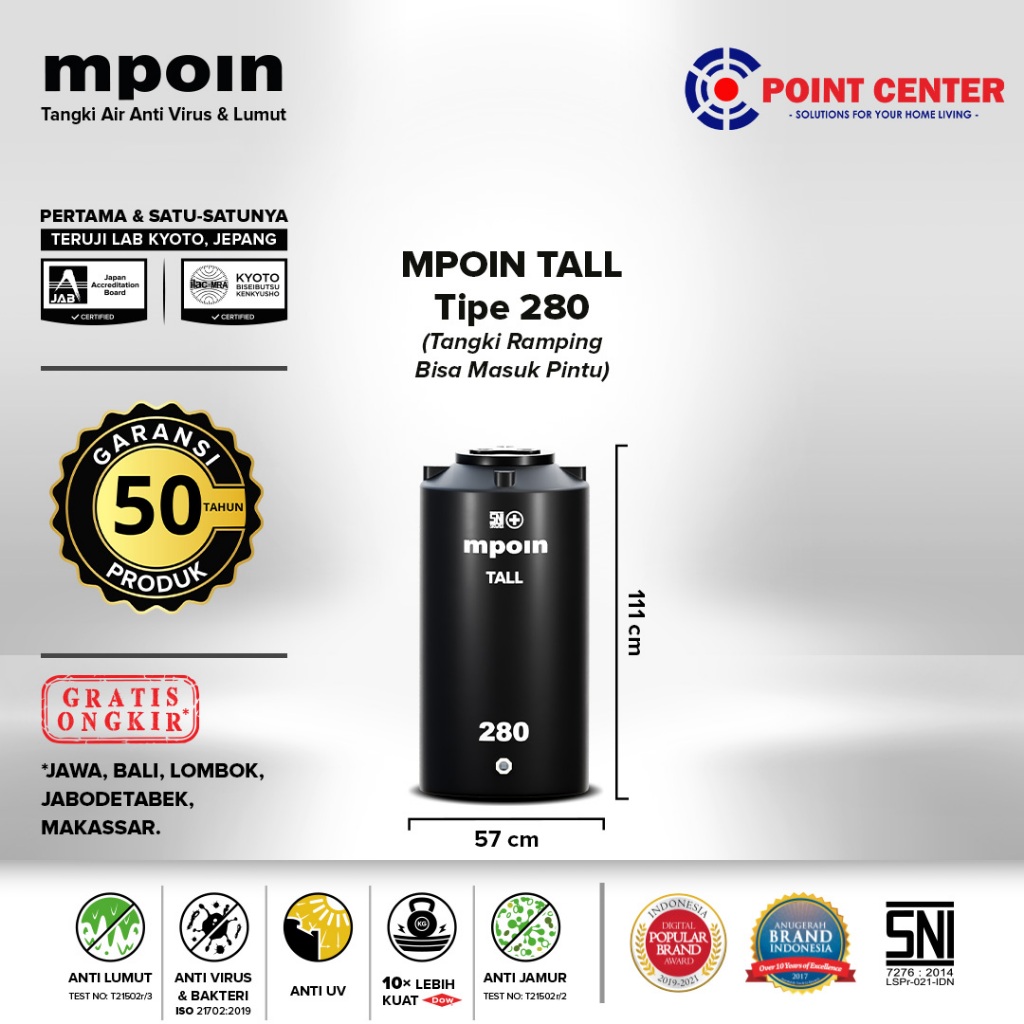 TERMURAH MPOIN PLUS TALL WAVE TANGKI TOREN TANDON AIR 550L - 550 TALL - 280 TALL - 600 TALL - 800 TA