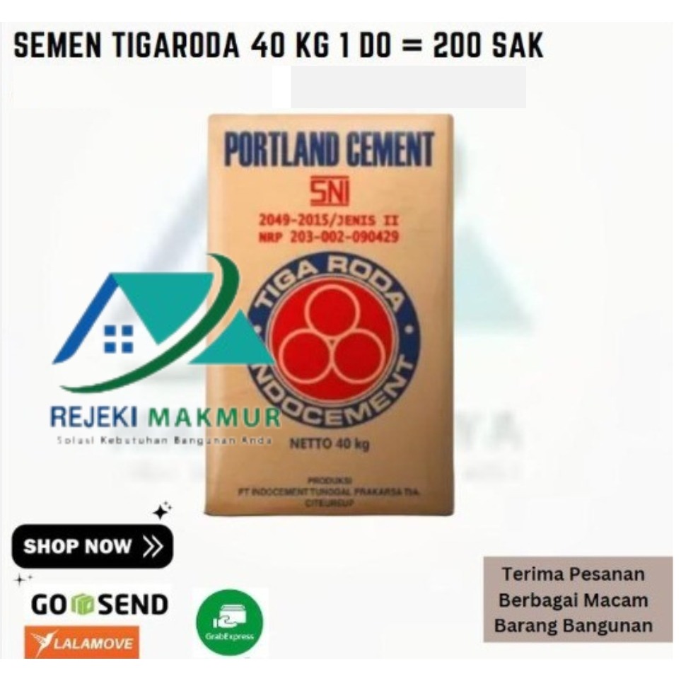 Semen Tiga roda 40 kg 1 DO = 200 sak BOGOR,DEPOK,SERPONG,BEKASI,TANGERANG
