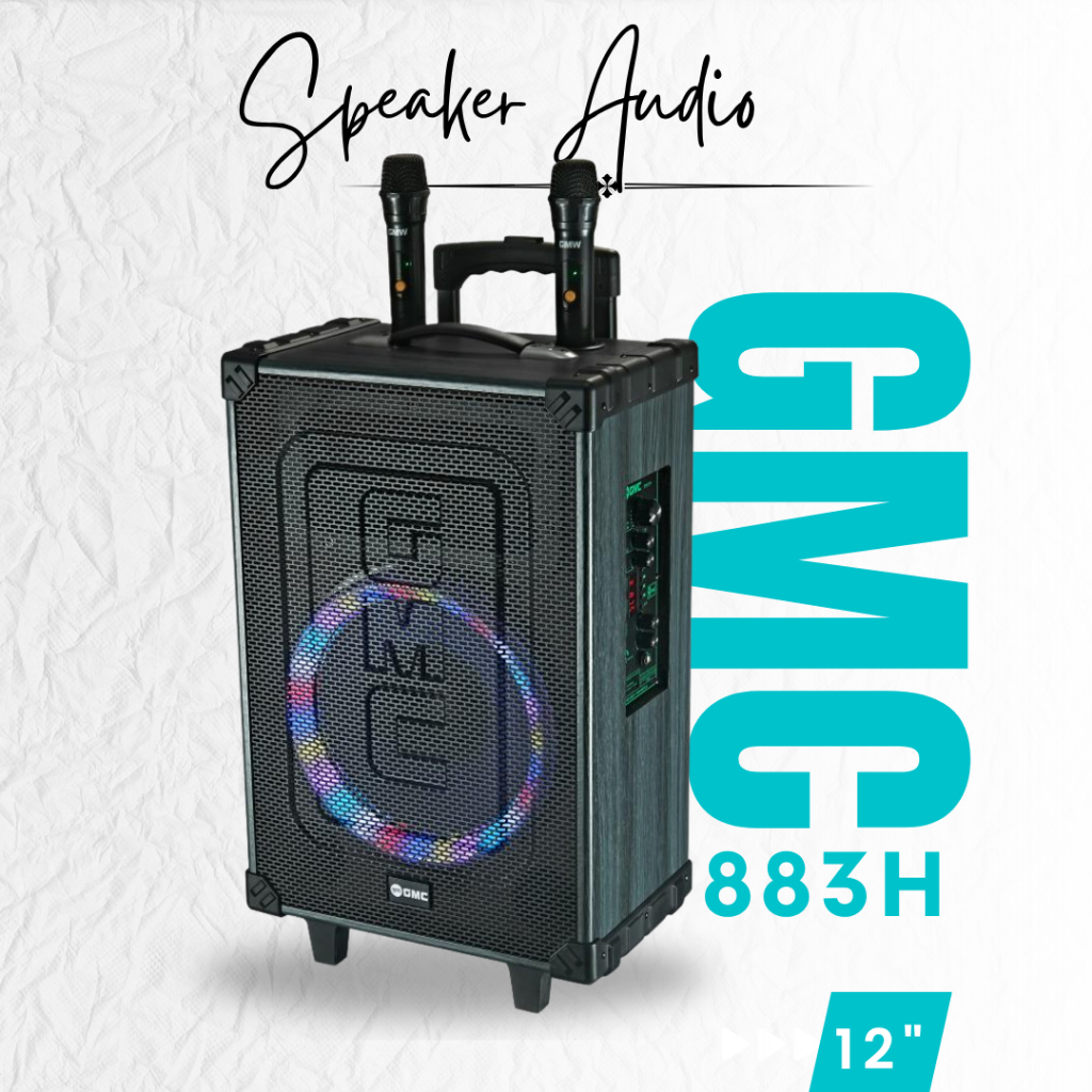 Speaker 12in Travel Portabel Bluetooth Trolley GMC 883H | 12 Inch Woofer Free 2 Mic Wireless 12in