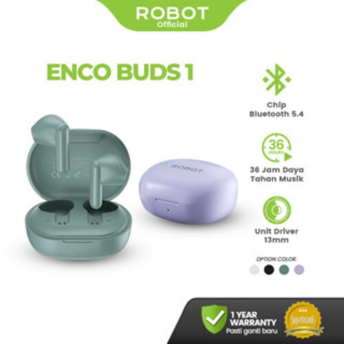 [FOR LIVE]ROBOT Enco Buds 1 TWS – Semi In-Ear Mini Earbuds, Bluetooth 5.4, Mic Jernih, Cocok untuk O