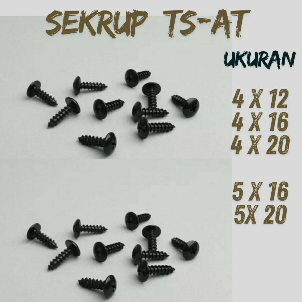 TS AT BAUT SEKRUP / BAUT  ULIR LANCIP BERBAGAI UKURAN HITAM-PUTIH [100pcs]
