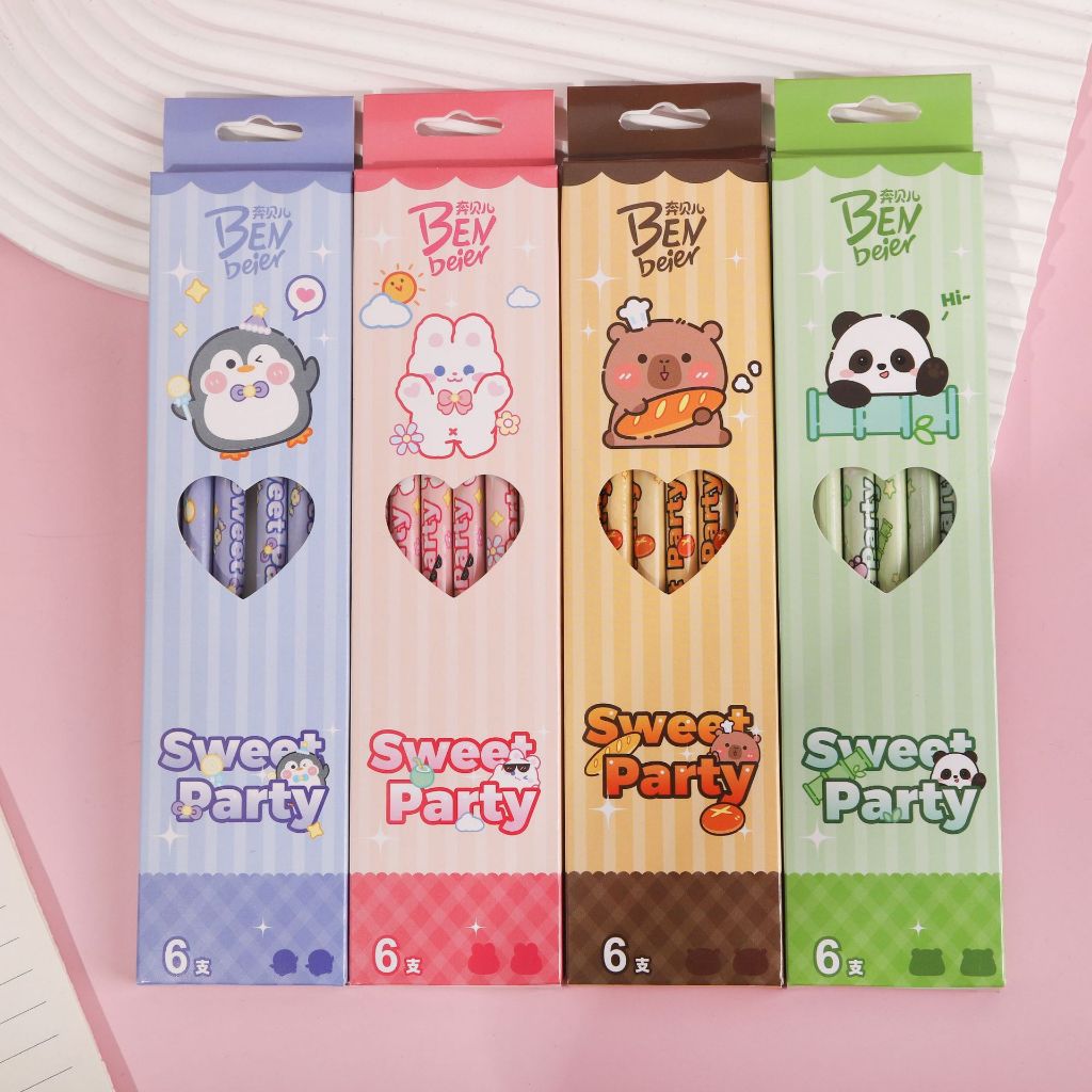 

3724 Pensil Tulis serut 2B isi 6 Karakter Capybara Panda Penguin lucu