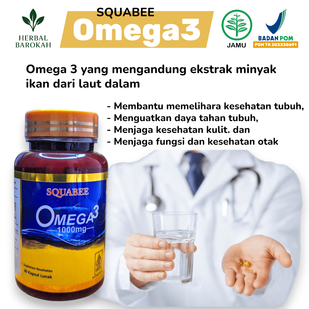 SQUABEE Omega3 Minyak Ikan untuk Menjaga Kesehatan Jantung, Kolesterol, Melancarkan Peredaran Darah 