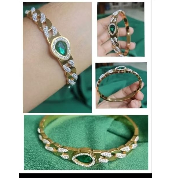 Gelang Stainless permata hijau