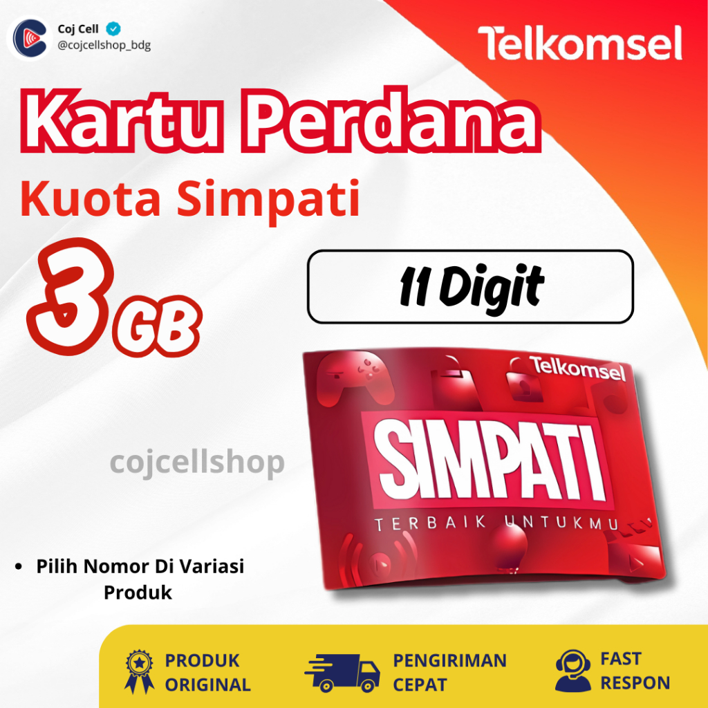 Kartu Perdana Telkomsel Simpati 11 DIGIT Kuota 3 GB NASIONAL -  Perdana Simpati EXP Panjang