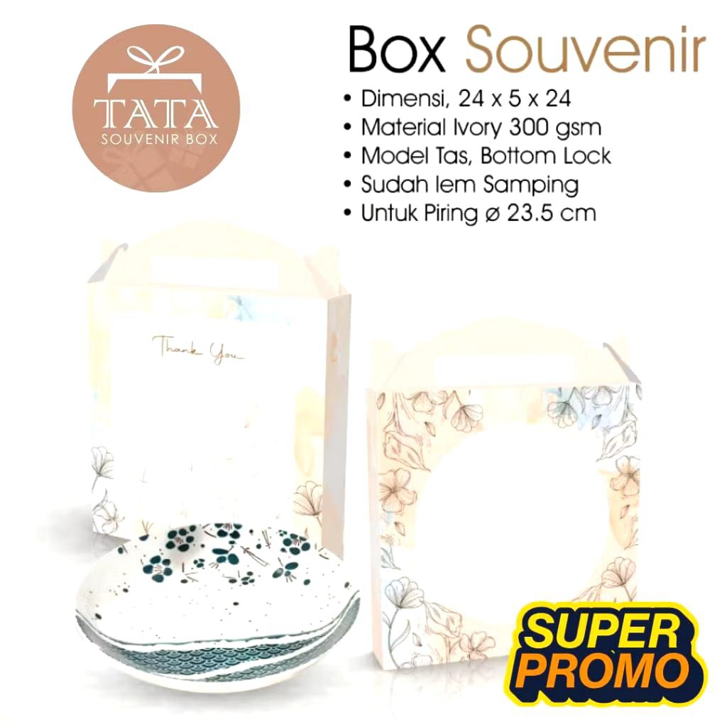 

Box Souvenir Piring Uk. 24 x 5 x 24 cm Model Tas Button Lock (ECER!!!)