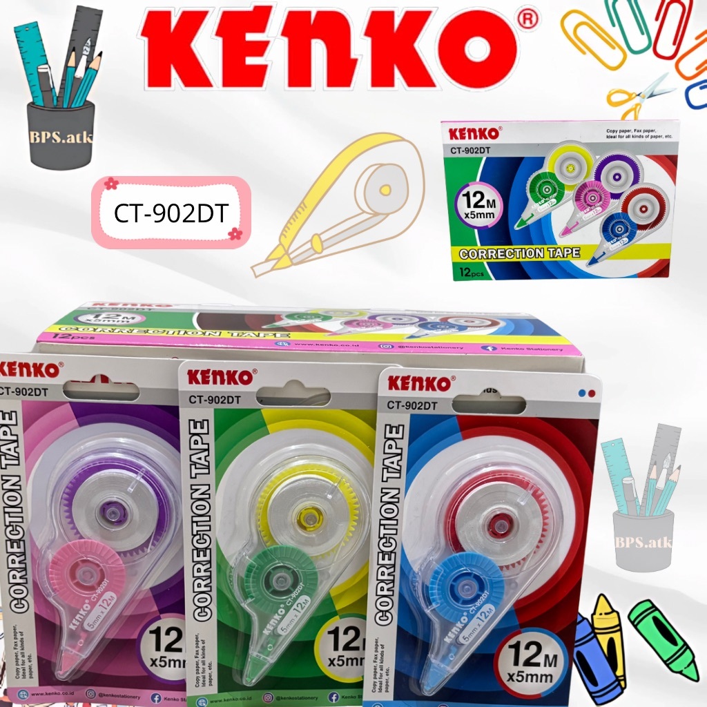 

(12pcs) KENKO Correction Tape / Tip X Kertas CT - 902DT Pita Koreksi 12M x 5mm