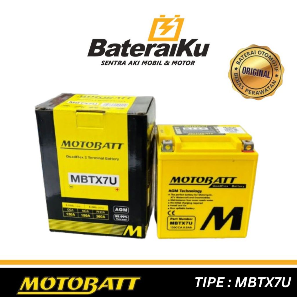 Aki Motobatt MBTX7U Gel Aki Kering Aki Motor Xmax, Vespa Matic, Klx 250, R25 Aki 12Volt 8Ah Aki Orig