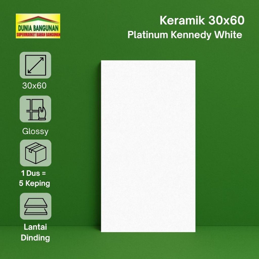 Keramik 30x60 Putih Polos Platinum Kennedy White Keramik Glossy