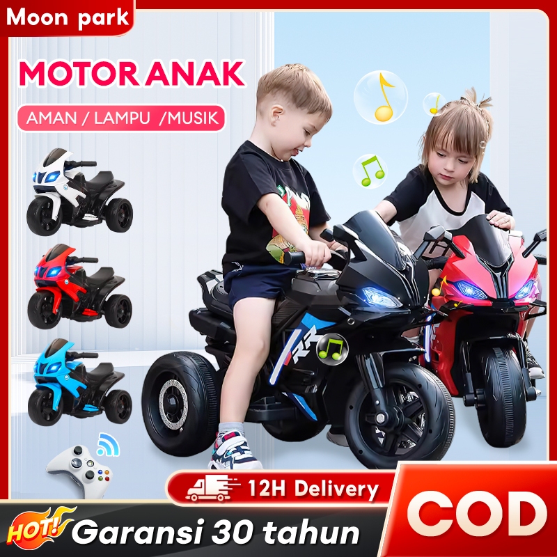 BEIGE Mobil Aki Anak Perempuan Anti Terbalik Tahan Benturan Dengan Lampu dan Musik Motor Anak