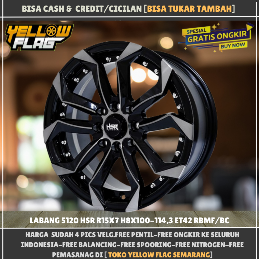 Velg mobil racing ring 15 hsr labang pcd baud 4x100-4x114,3 et 42 lebar 6,5 r15 radian black