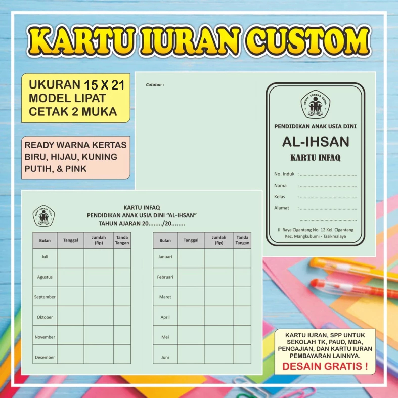 

Kartu Iuran / Kartu SPP / Kartu Infaq / Kartu Angsuran / Kartu Arisan / Custom Murah