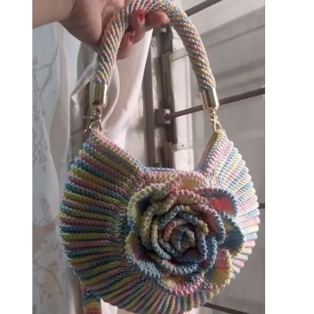 tas rajut mawar tas tangan wanita rajut
