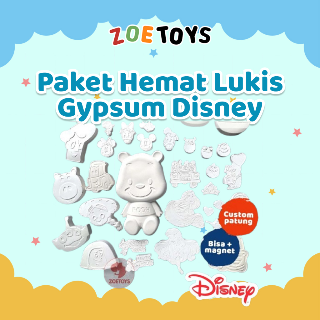 Zoetoys Paket Hemat Lukis Gypsum Disney Painting Kit | Starter Kit Melukis Patung Activity