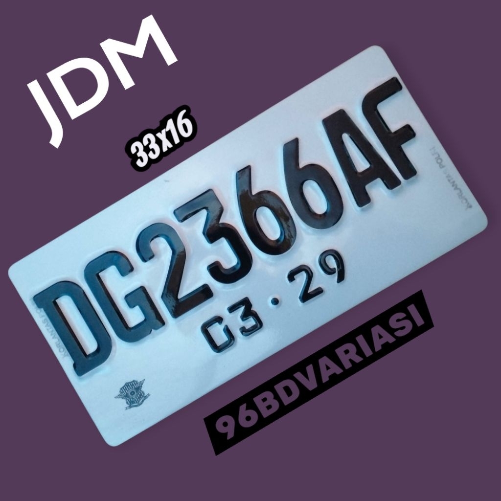 custom plat JDM untuk mobil warna putih reflektif font baru (1pcs)